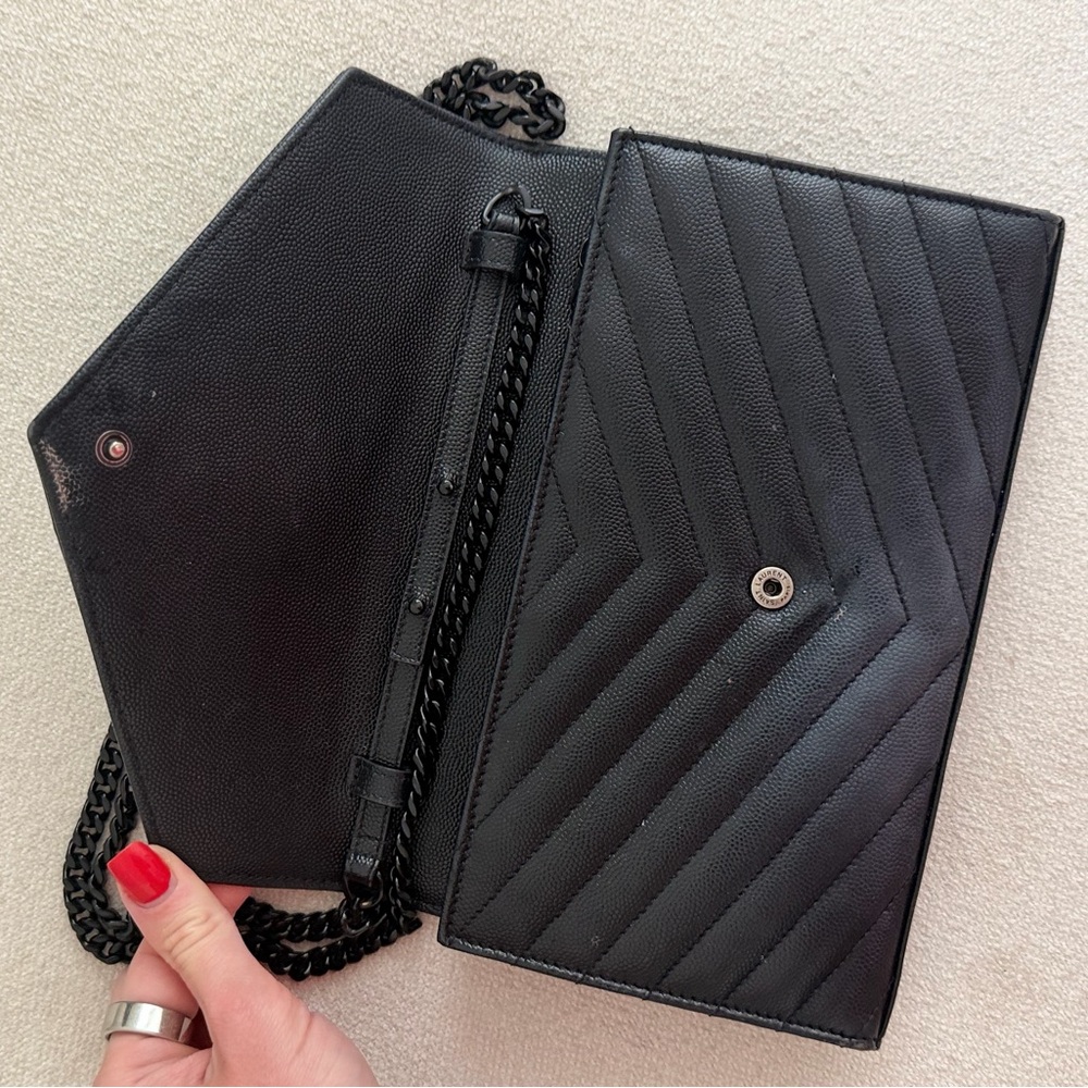 Saint Laurent YSL Monogram Cassandre Chain Wallet Crossbody Black Leather - Picture 10 of 13